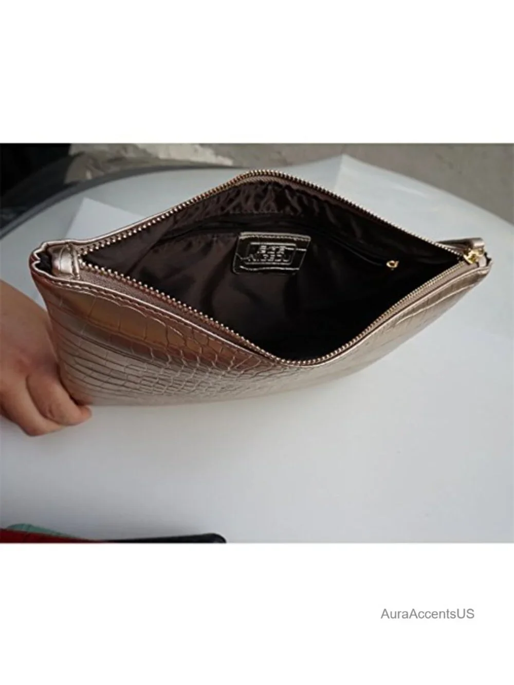 PU Leather Envelope Clutch Bag with Zipper Pocket, Oversize Evening Handbag
